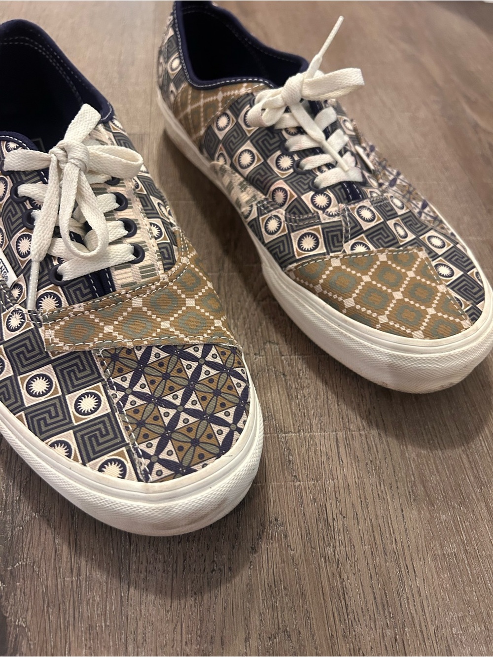 Vans Authentic Sneakers Mens Size 12 Navy Tan Geometric Patchwork Lace Up